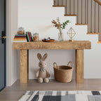 63" Farmhouse Console Table - Long Sofa Table Behind Couch, Wooden Entryway Table for Living Room, Hallway, Entrance, Rustic Rectangular Design, Natural Color