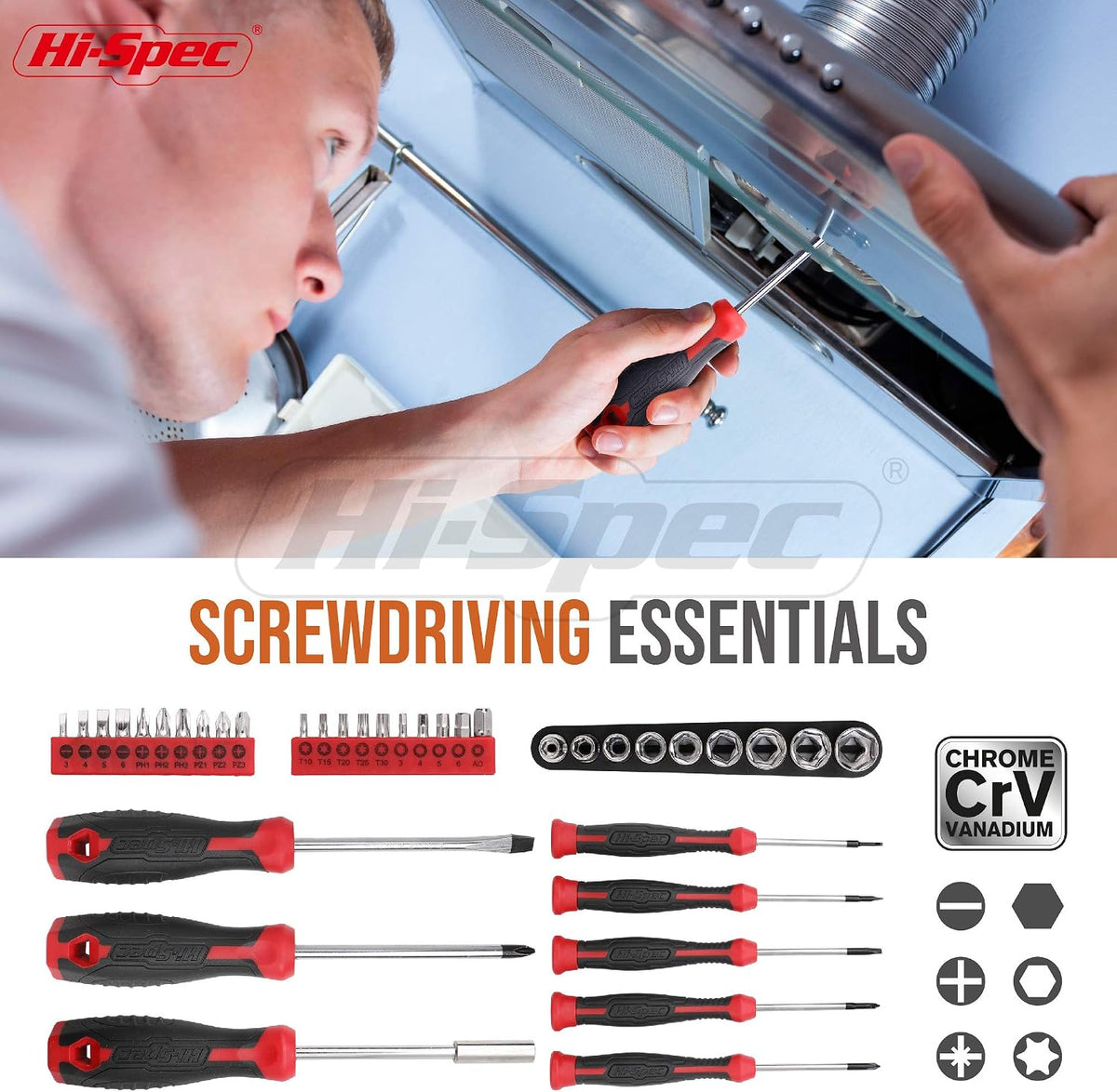Hi-Spec Household Tool Kit - DIY Hand Tool Set with Toolbox for Home, Red