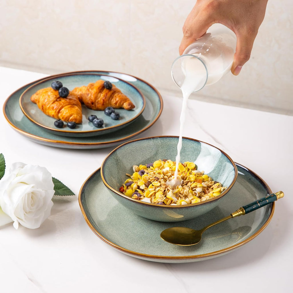 AmorArc Ceramic Dinnerware Sets for 6, 18Pcs Plates and Bowls Sets Dishes