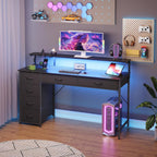 Somdot 47 Inch Gaming Desk with Power Outlet and LED Lights, Computer Desk