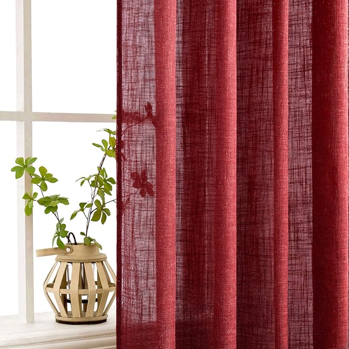 MIULEE Burgundy Red Kitchen Curtains 24 Inch Length 2 Panels, Soft Thick Linen - Image 5