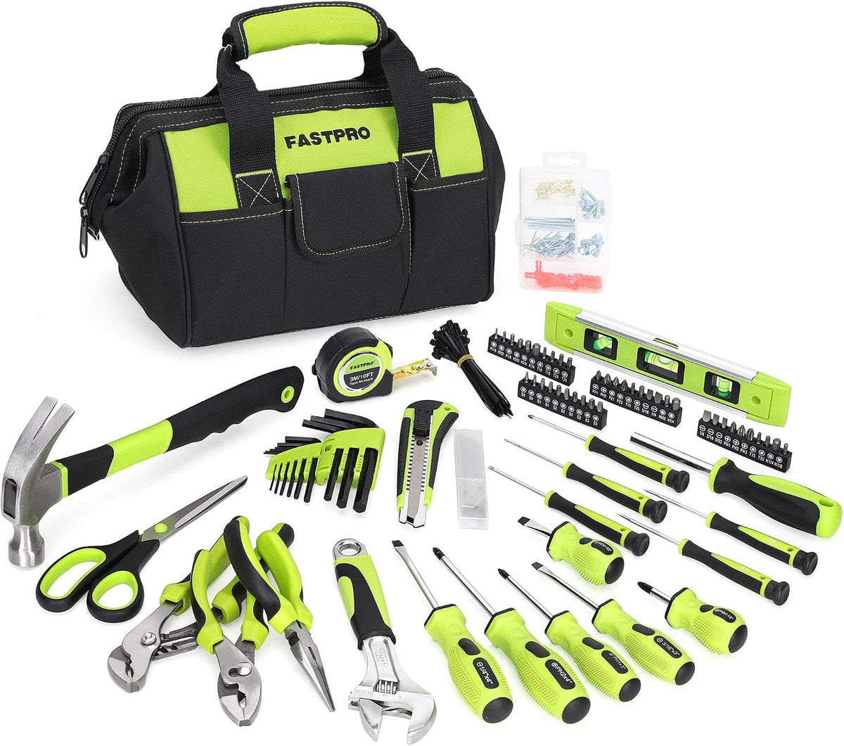 FASTPRO 220-Piece Home Tool Set, Household Repairing Tool Kit, Green