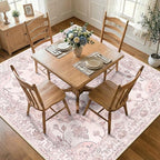 Area Rugs Square 8ft Washable Non-Slip, Floral Vintage Distress Print Pattern - Image 2
