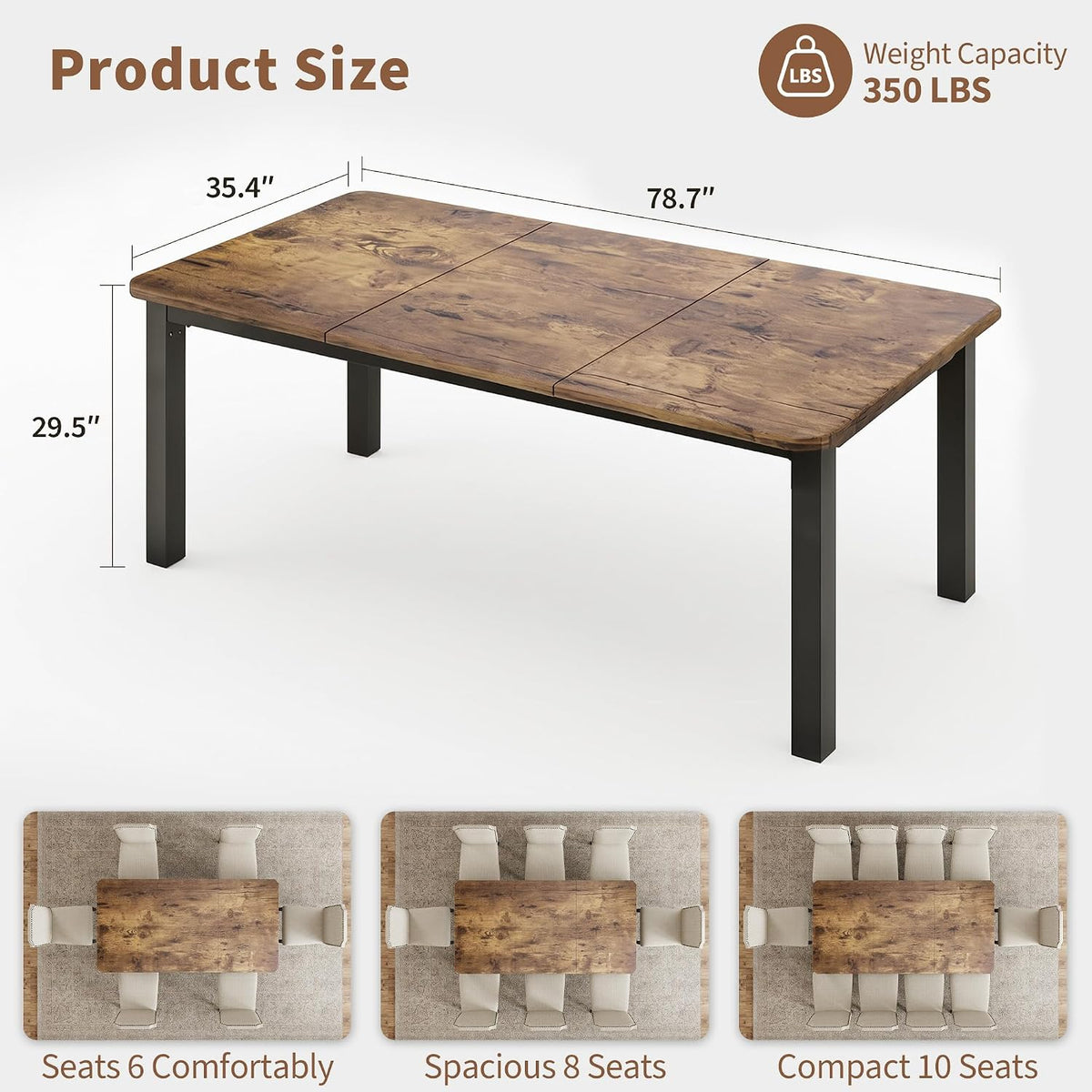 Garvee 78.7″ Dining Table for 8-10 People, Large Kitchen Table (Only Table)