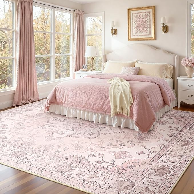 RELEANY Area Rugs 7'x9' Washable Non-Slip, Floral Vintage Distress Print - Image 2