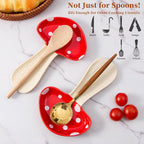 Ceramic Mushroom Spoon Rest, Farmhouse Spoon Holder, Red, 1PC