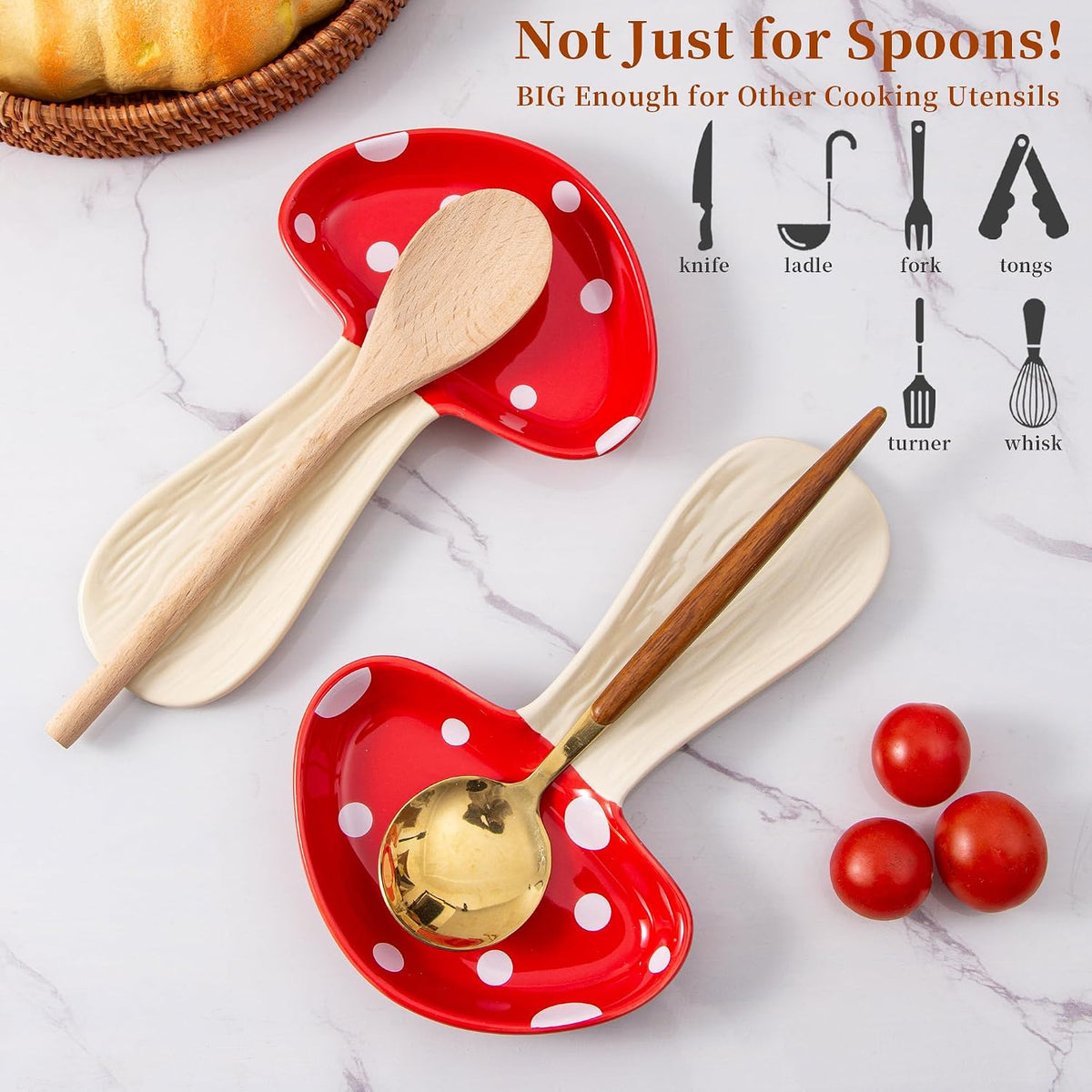 Ceramic Mushroom Spoon Rest, Farmhouse Spoon Holder, Red, 1PC