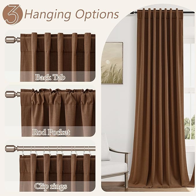 Guken 100% Blackout Linen Curtains 80 Inch Length 2 Panels Set - Image 6