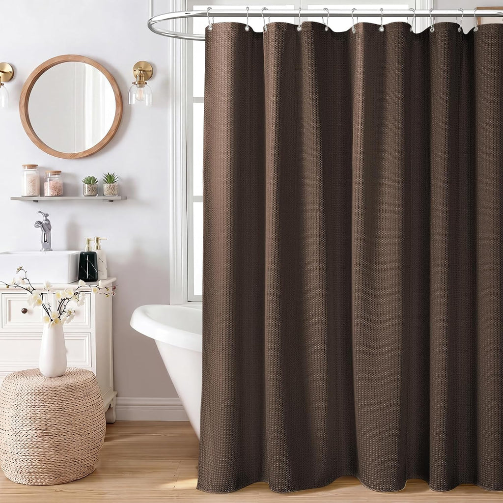 Dynamene Waffle Shower Curtain 256 GSM Heavy Duty Fabric 72"x72" Brown