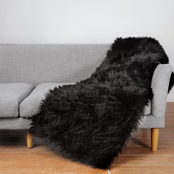 Ciicool Black Fur Fluffy Rug, 2x4 ft Small Faux Fur Rug - Image 8