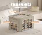 3 Openings Clothes Storage Bins with Metal Frame, Foldable Storage Bin for Clothes, Clothing Storage Bins with Lid, Linen Storage Box With Clear Window＆ Zippers＆ Durable Handles.(3 Pcs ,Beige,40L)