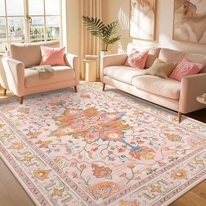 RELEANY Area Rugs 6'x9' Washable Non-Slip, Floral Vintage Distress Print - Image 4
