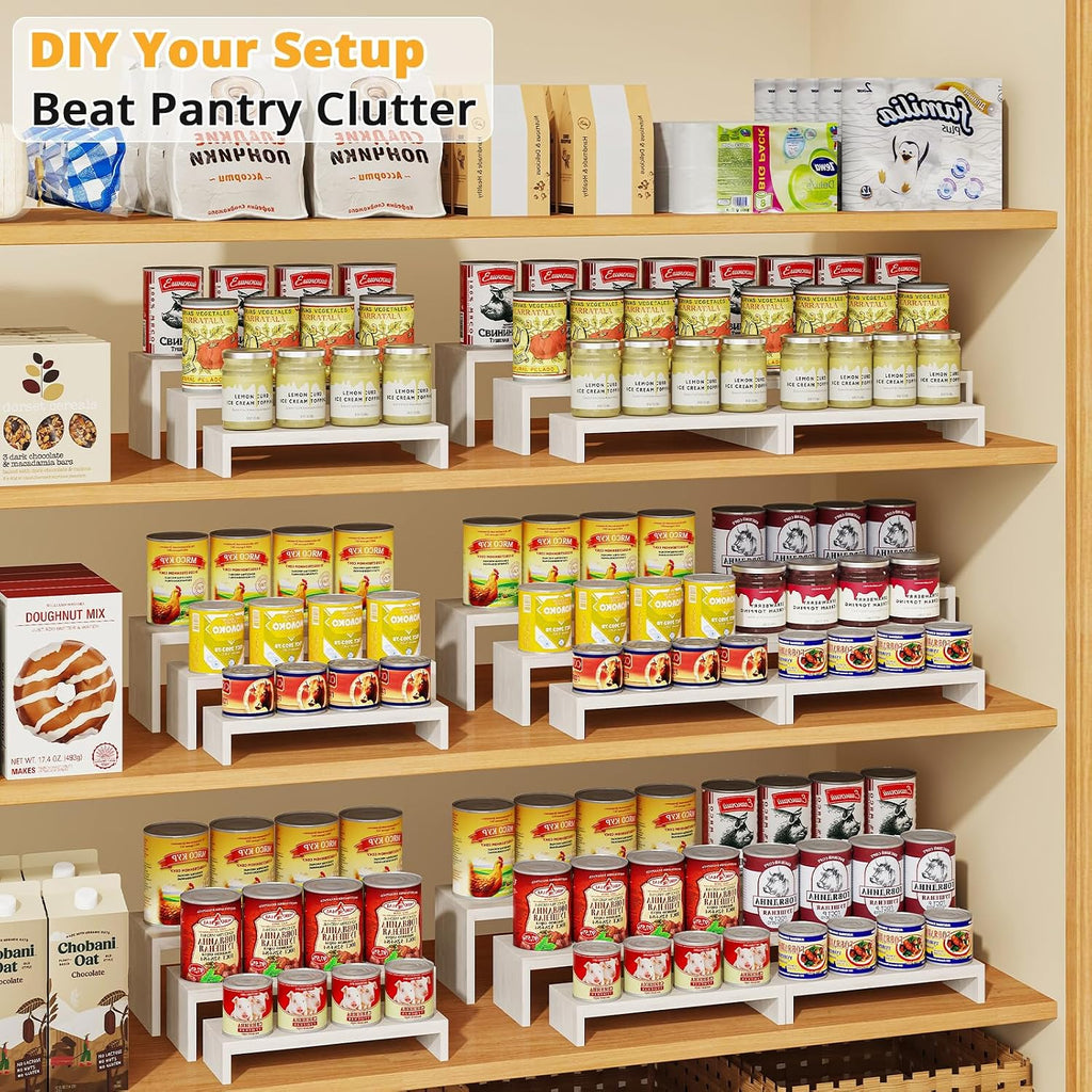 2-Set DIY Bamboo Can Organizer for Pantry, 3-Tier Can Display Rack, White