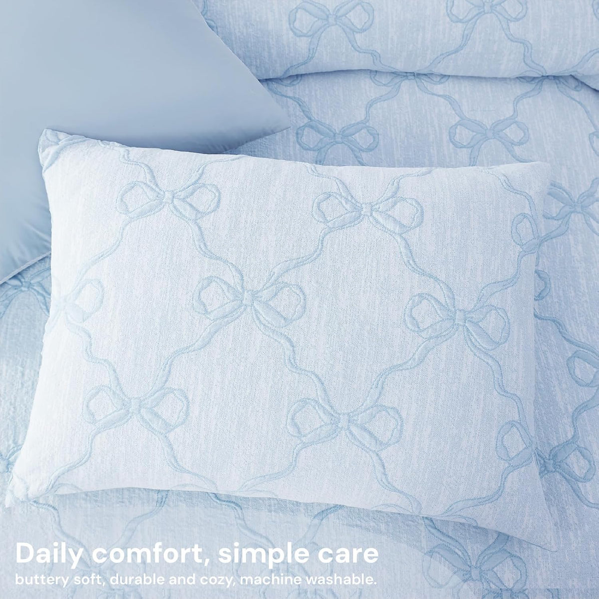 Full Size Comforter Sets for Girls - 7 Pieces Blue Bow Bed in a Bag