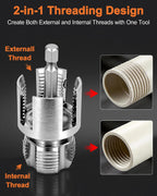 3PCS Carbon Steel Internal & External Pipe Threading Tool Set, 1/2", 3/4", 1" PVC Pipe Threader Kit with Gloves & Tape, Drill-Compatible for Smooth Threading, Plumbing Projects and Home Repairs