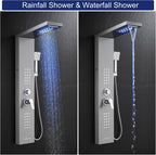 ROVATE 5 in 1 Shower Panel Tower System with LED Lights, Brushed