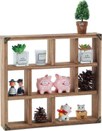 17.7x15.7-Inch Shadow Box Shelf 9-Slot Rustic Wood Floating Shelves Larger Shelf Lightweight Solid Wood Display(Set of 2,9C-Brown)