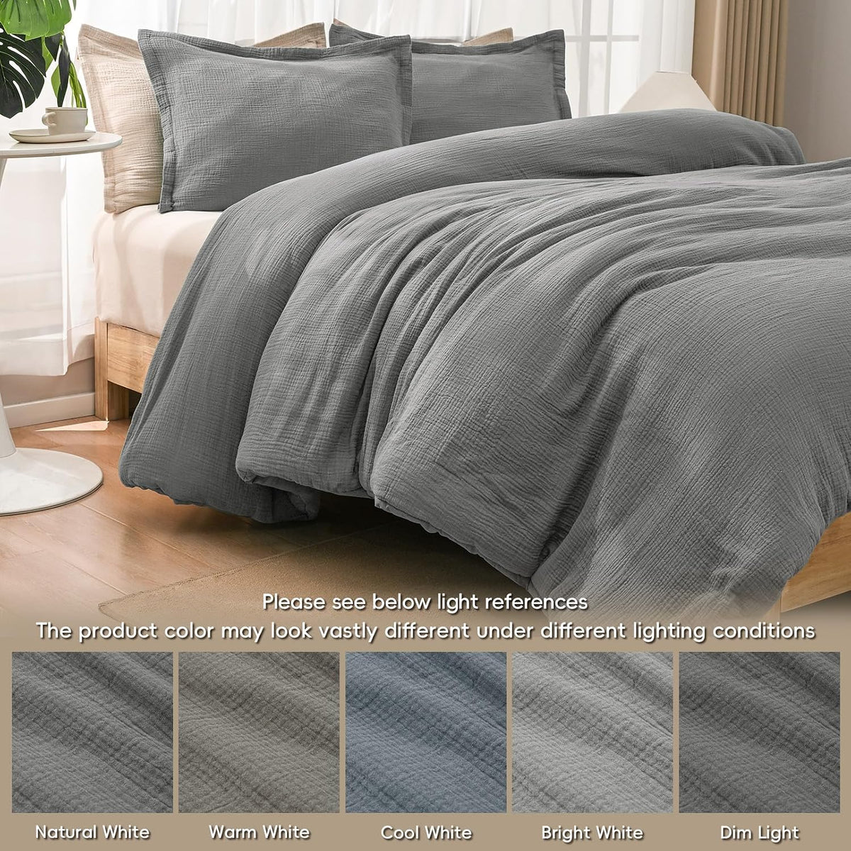 David's Home Cotton Softer Muslin Comforter Set, Twin Size, Grey