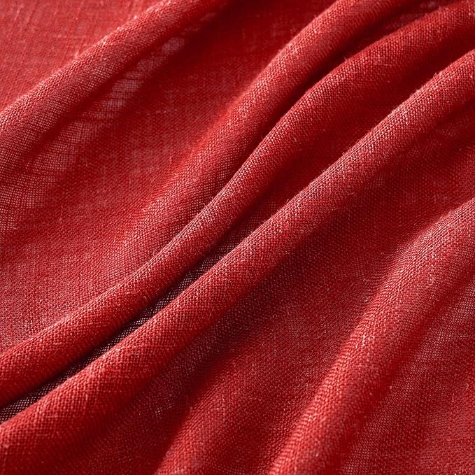 MIULEE Red Linen Short Curtains 63 Inch Length 2 Panels - Image 4