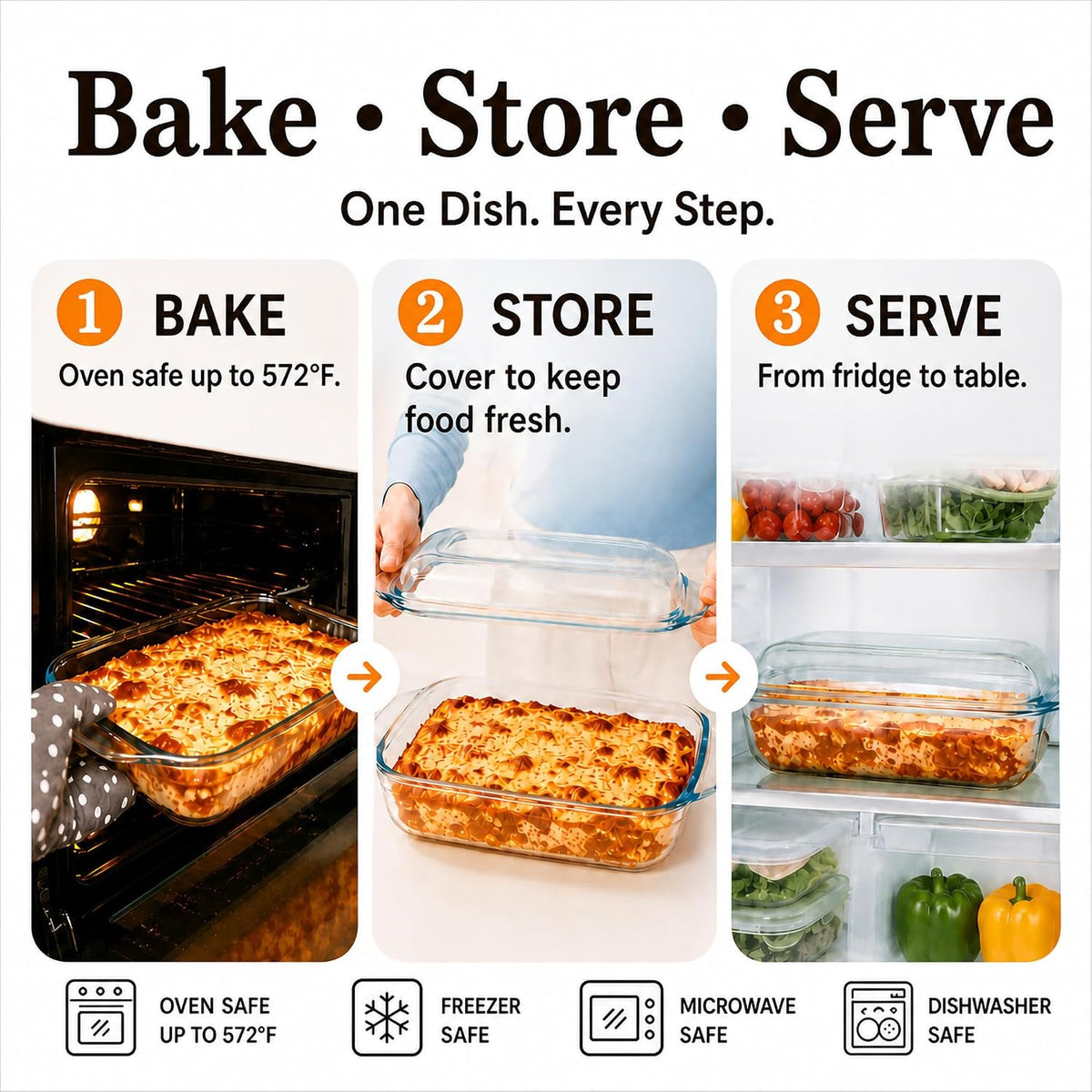 Borosilicate Glass Baking Dish with Glass Lid (3.2, Quarts)