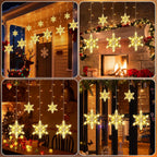 Christmas Snowflakes Window Lights, 5 Pack 72 LEDs Waterproof Hanging Battery Operated Christmas Decoration with Timer for Indoor Outdoor Xmas Home Winter Party Patio Bedroom Decor, Warm White