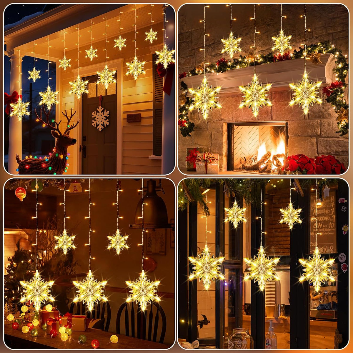 Christmas Snowflakes Window Lights, 5 Pack 72 LEDs Waterproof Hanging Battery Operated Christmas Decoration with Timer for Indoor Outdoor Xmas Home Winter Party Patio Bedroom Decor, Warm White
