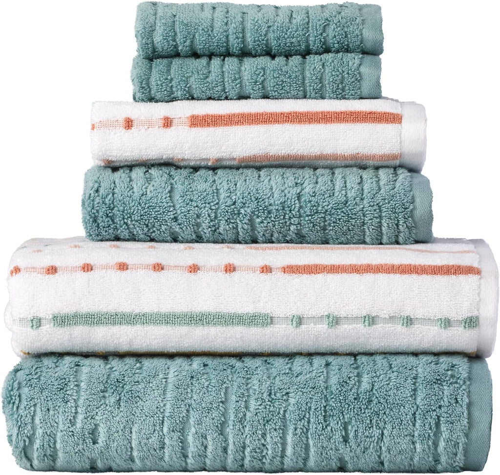 SKL Home CloudSoft/Modesto Stripe Bath Towel Set, 6-Piece, Teal/Multi
