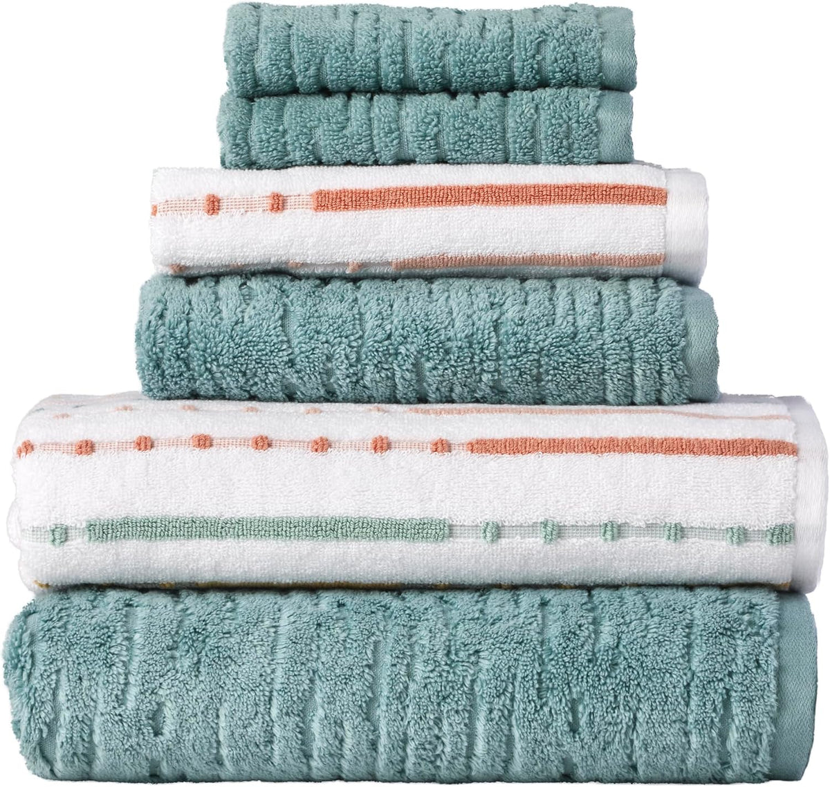 SKL Home CloudSoft/Modesto Stripe Bath Towel Set, 6-Piece, Teal/Multi