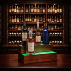 2 Pack LED Liquor Bottle Display Shelf , 2 Tier Real Wood Bar Shelves for Liquor Bottles, Lighted Bar Bottle Display Shelves with Remote, Bottle Organizer for Home Bar, Holds Up to 20 Bottles
