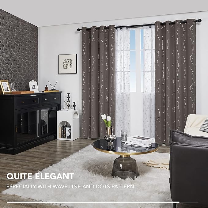 Deconovo Blackout Curtains, Thermal Insulaed Soundproof Drapes, Wave Dots - Image 8
