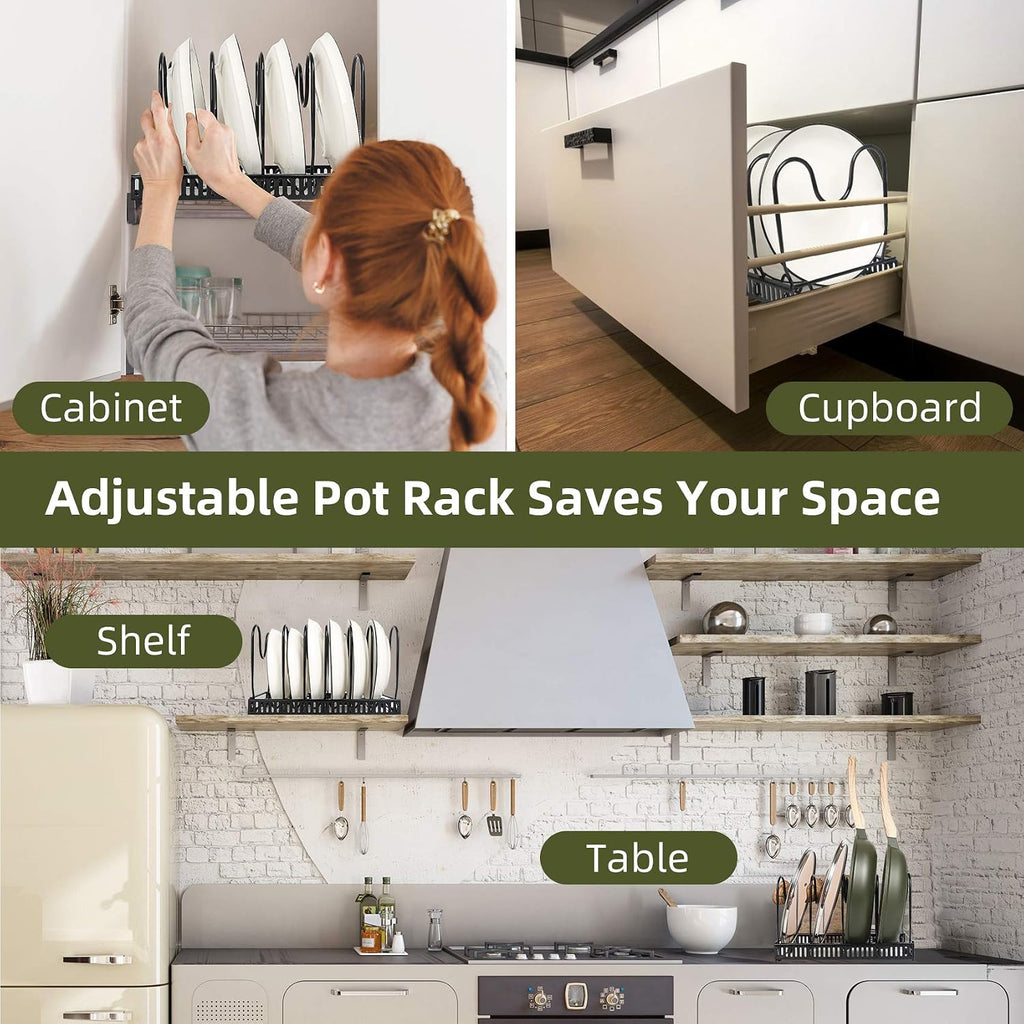 ROOHUA Pot and Pan Lid Organizer Rack for Under Cabinet, 12"-23" Expandable