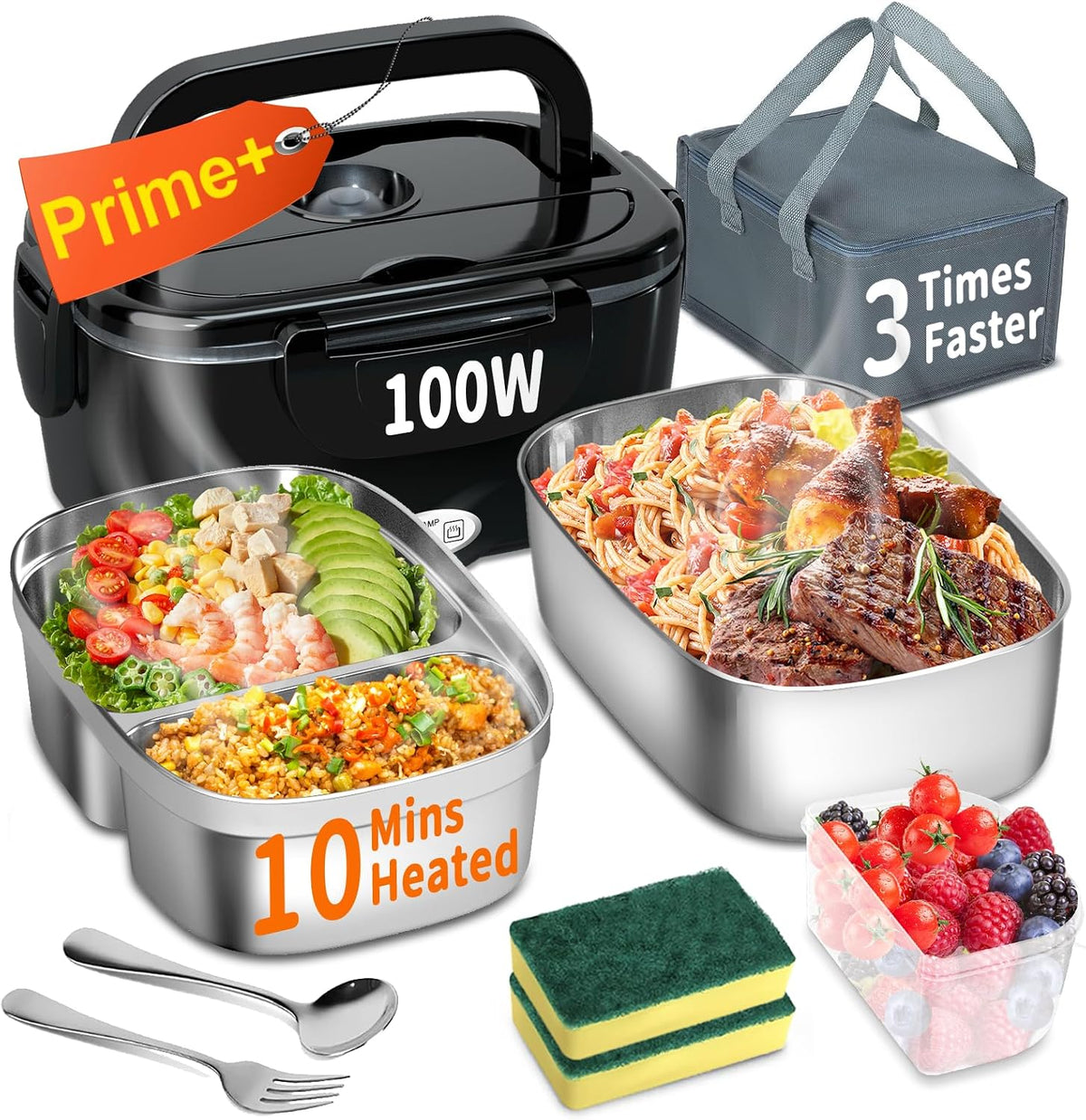IFENROL Electric Lunch Box for Adults, 100W Heated Lunch Box 1.8L Black