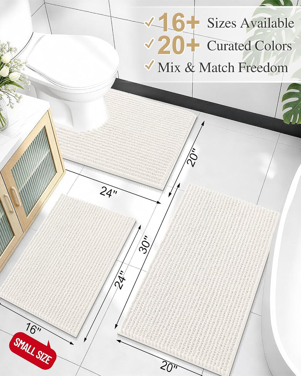 Smiry Thick Bathroom Rugs 30x20, Extra Soft Absorbent Chenille Bath Mat