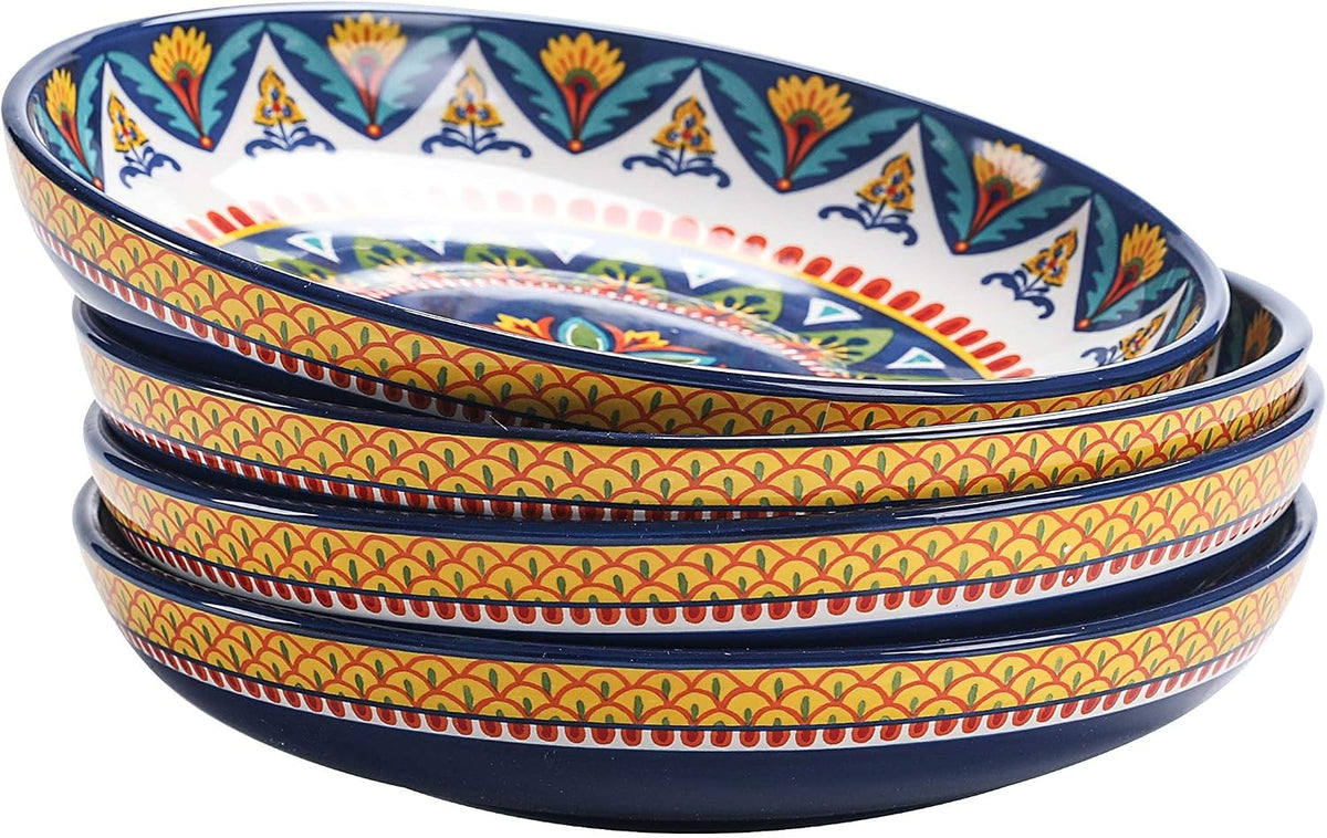 Bico 35oz Ceramic Pasta Bowls Set of 4, 8.9" Salad Bowl, Havana