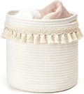 Mkono Macrame Cotton Rope Basket, Small Boho Nursery Decor, 11"x11", Ivory