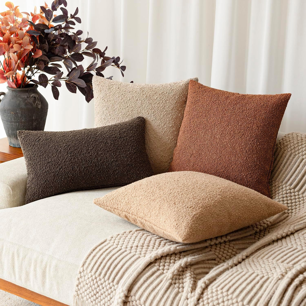 Foindtower Decorative Textured Boucle Throw Pillow Cover 26x26 Burnt Orange