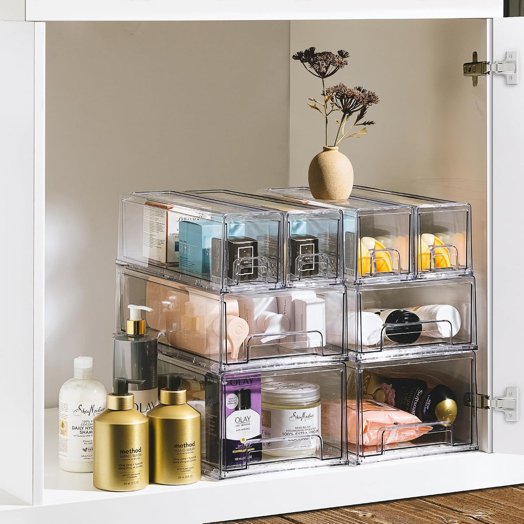 Sorbus Clear Stackable Storage Drawers with Handles (1 Medium + 2 Small)