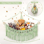 Macrame Stuffed Animal Storage with Star Light, Corner Hammock for Nursery