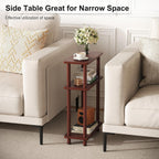 Apicizon Small Narrow Side Table, 3-Tier Skinny End Table, Dark Brown