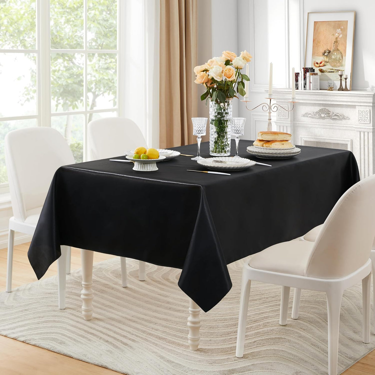 6 Pack Satin Table Cover Rectangle, 60 x 84 Inches, Black