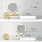 8" Wall Mounted Lighted Makeup Mirror, 1X/10X, Gold