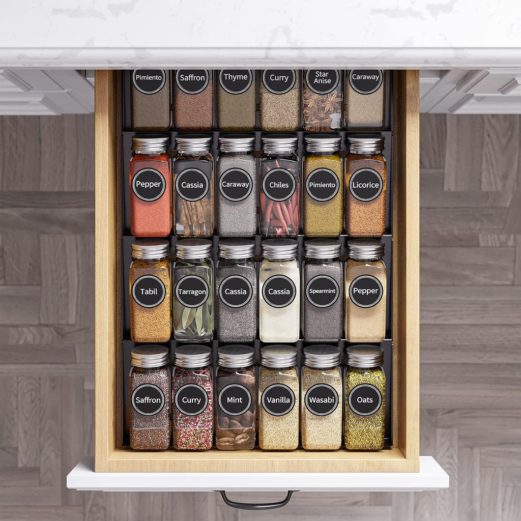 SpaceAid Pull Out Spice Rack Organizer for Cabinet, 2 Drawers 2-Tier, 24 Pcs Spice Jars with Labels
