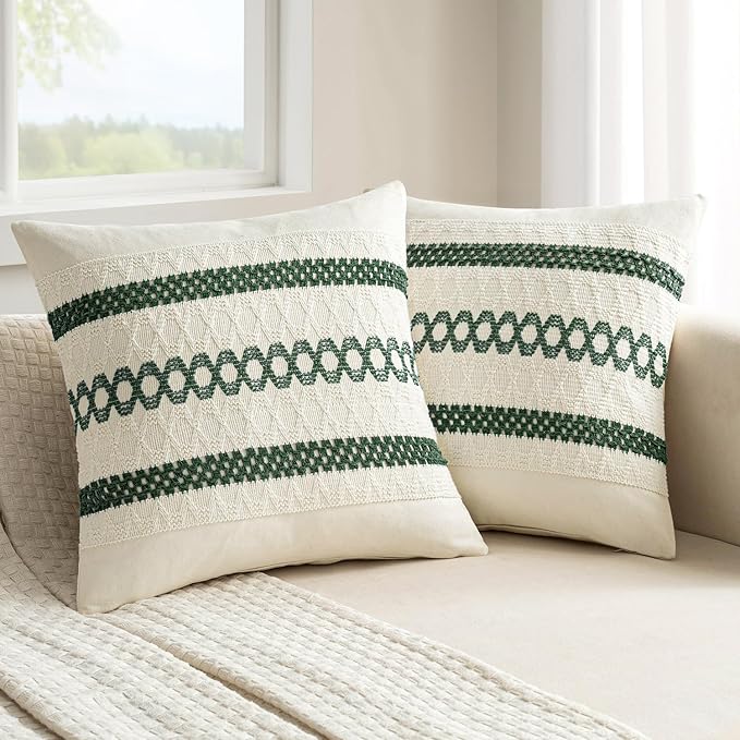 MIULEE Set of 2 Dark Green Boho Christmas Decorative Pillow Covers 20x20 Inch - Image 6