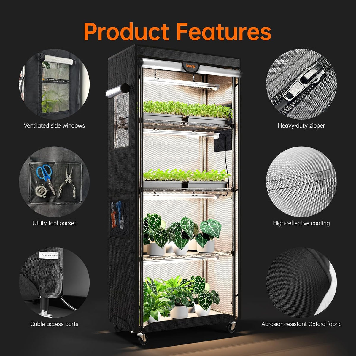 Bstrip Indoor Greenhouse with Grow Light, Oxford Fabric Grow Tent