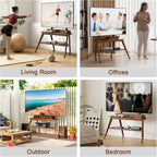 Solid Wood Rolling TV Stand with Power Outlet, Mobile TV Stand