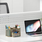 EasyPAG Mesh Pen Holder Desk Organizer with Drawer Stationery Supplies Organizer for Dorm School 9 Compartments Workspace Desk Accessories Organization for Office, Gold