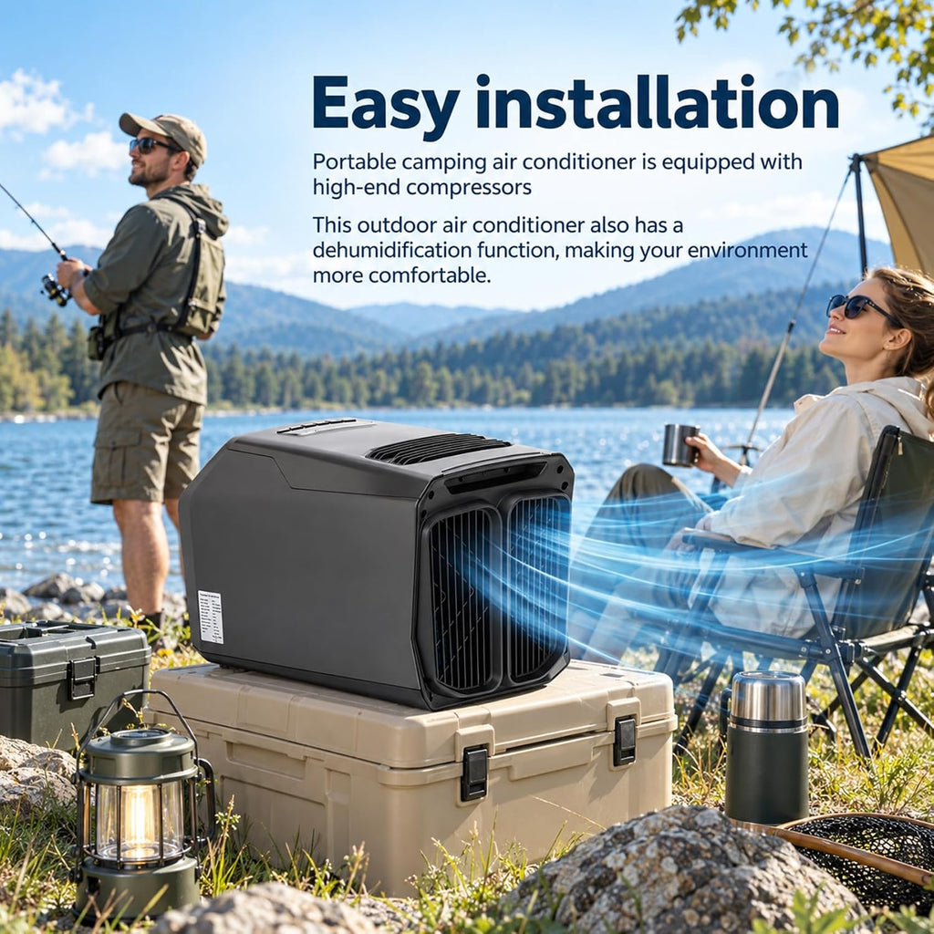 8000 BTU Portable Camping Air Conditioner & Heater, Tent Air Conditioner 5-in-1 AC Unit, with Cooling, Heating, Fan, Dehumidifier, Sleep Mode, Dual Hose, for Tent, RV, Fishing, with Remote Contro