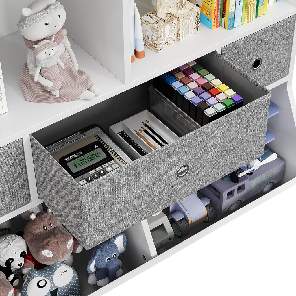 IDEALHOUSE 3-Tier Kids Bookshelf, Toy Storage Organizer with 3 Drawers,Wooden Bookcase with Large Toy Storage Cabinet for Playroom, Hallway, Kindergarten, School Toy Shelf Organization,(White)