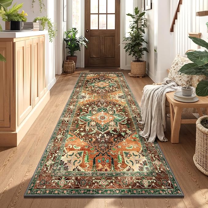 Yamaziot Washable Runner Rug, 3x8 Non-Slip Boho Vintage Hallway Rug by Yamaziot