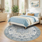 Area Rugs 8ft Washable Non-Slip, Floral Vintage Distress Print Pattern - Image 3